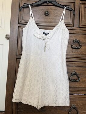 Express White Lace Tie-Front Romper